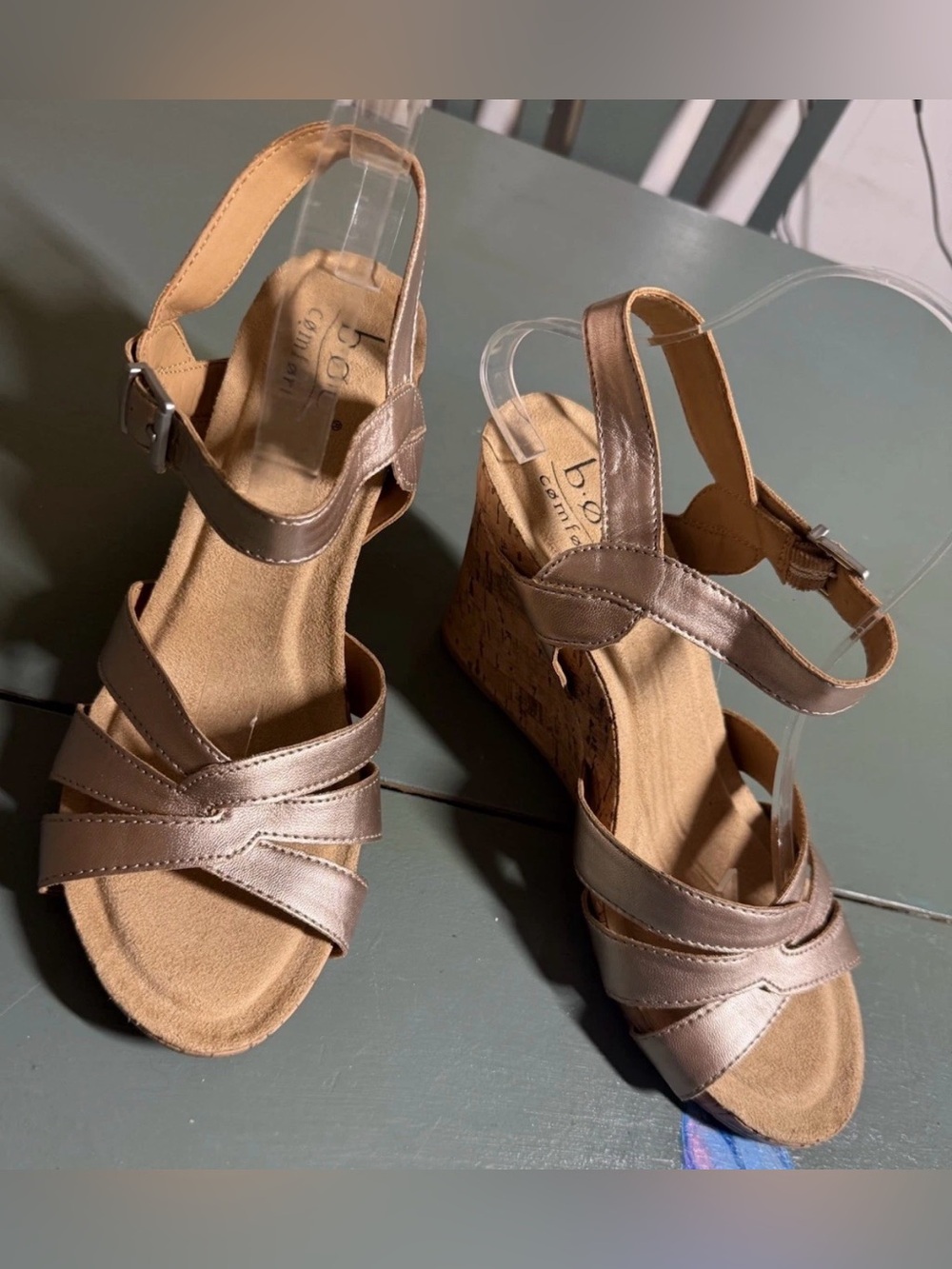 Born Metallic Bronze Strappy Cork Wedge Sandals